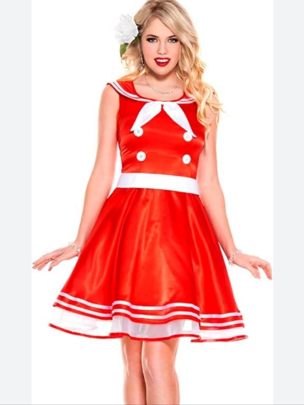 Music Legs Red Costume Dress with Black Label Detail